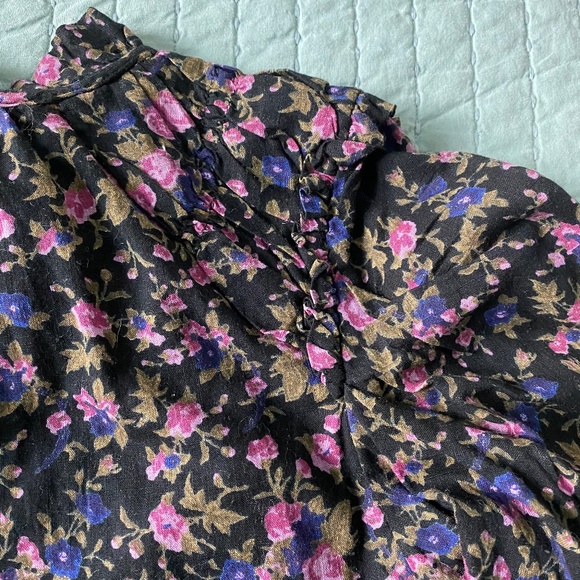 NWT Free People Oversized Black Floral Tie Front Blouse Sz XS - Picture 7 of 10